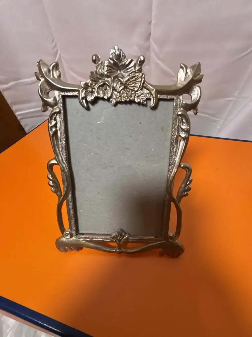 Vintage Ornate Pewter Floral Design Standing Picture Frame